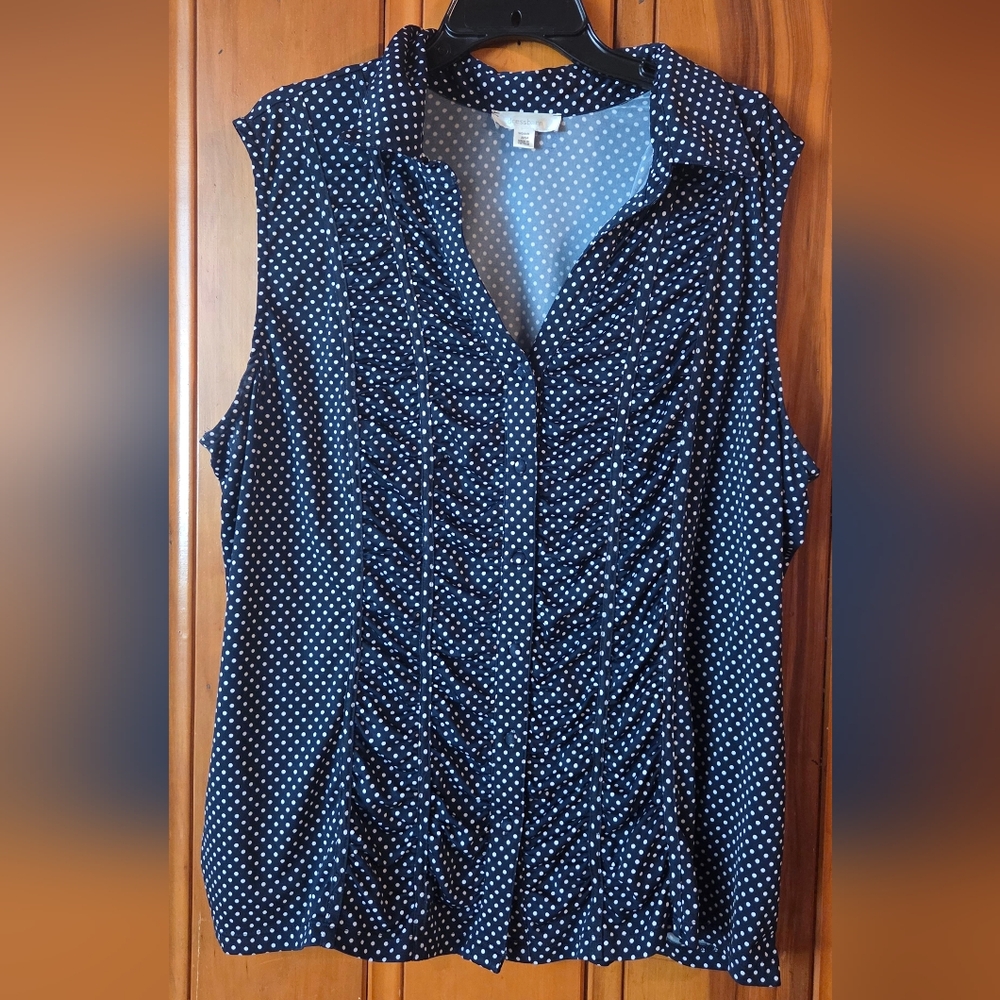 Polka Dot Collared Button Up Sleeveless Top Sz 22/24
